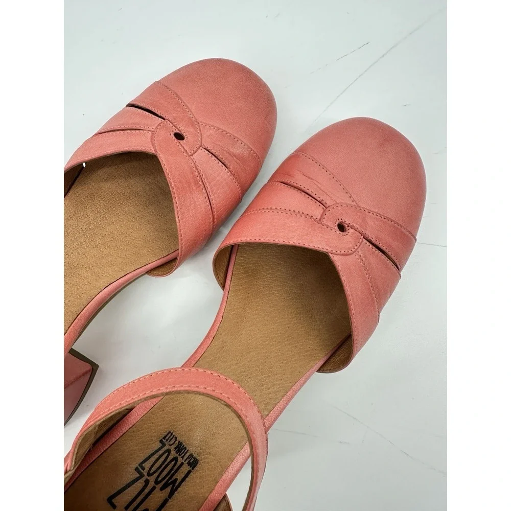 Miz Mooz Coral Pink Leather Mary Jane Block Heel Shoes EU 40 Boho Comfort Retro